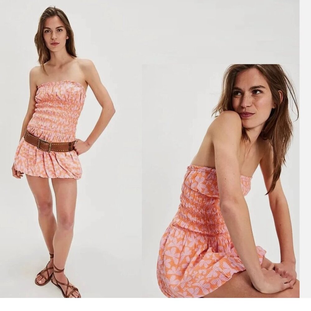 NWOT New $108 Free People Annalise Shell Coral Combo Mini Dress Small